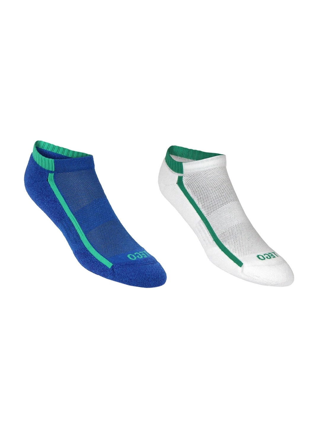 

TEGO Unisex Pack Of 2 White & Blue Patterned Cotton Ankle-Length Socks