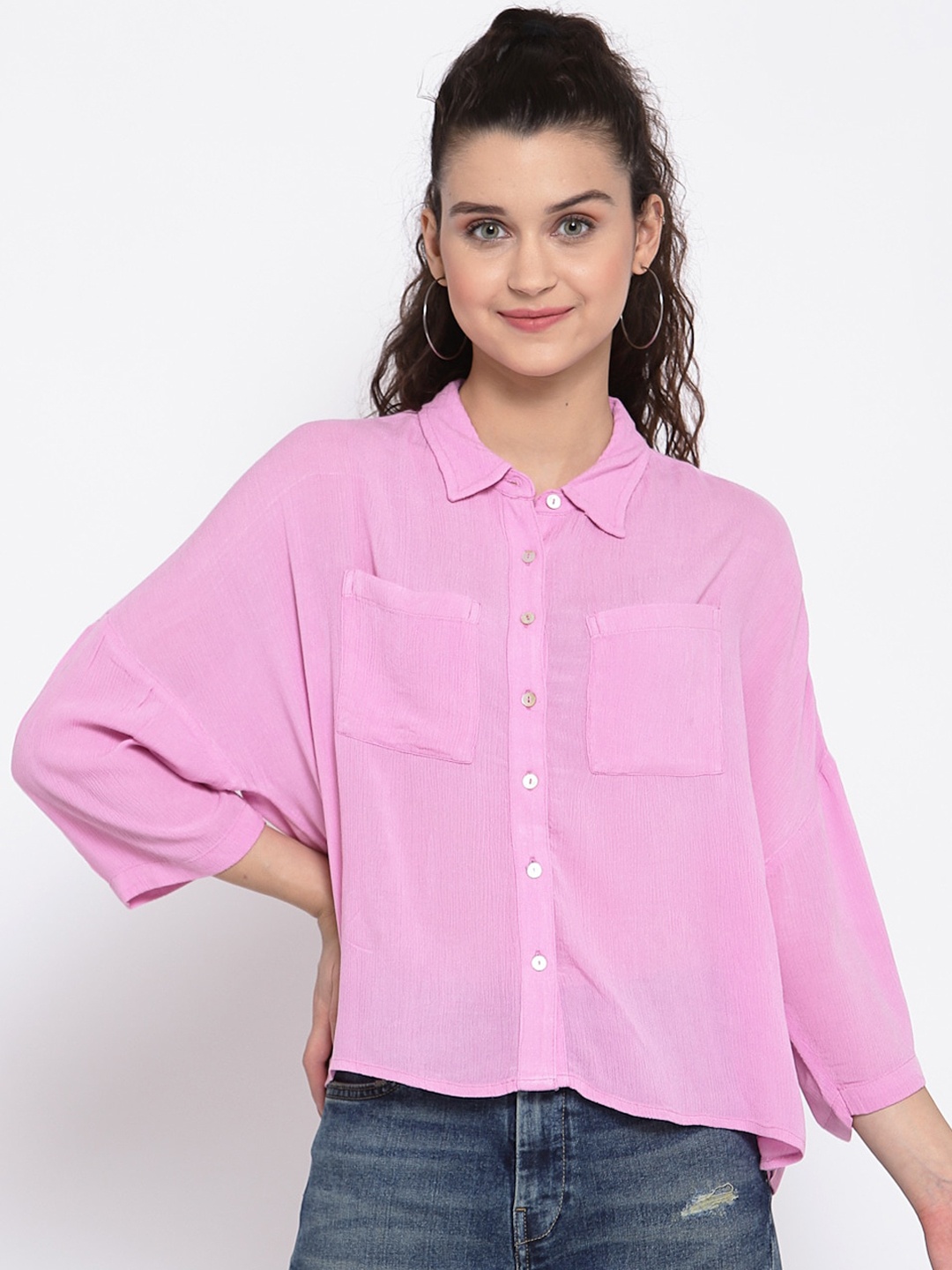 

Pepe Jeans Women Pink Regular Fit Solid Casual Shirt
