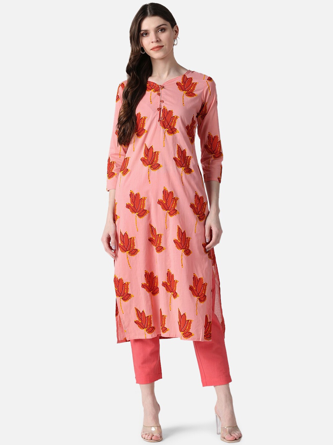 

AHIKA Women Peach-Coloured Ethnic Motifs Printed Kurta