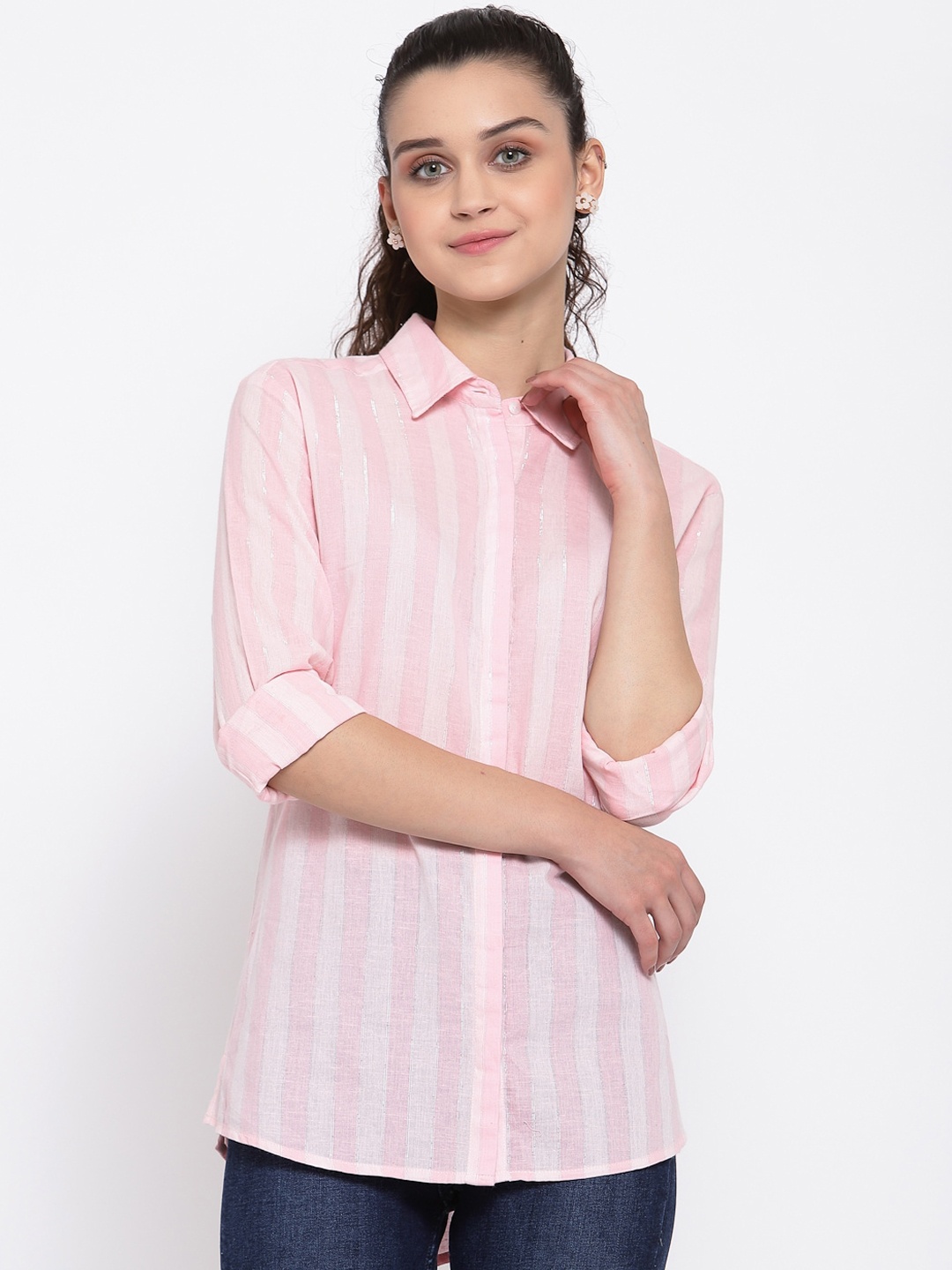 

Pepe Jeans Women Pink Regular Fit Striped Casual Shirt