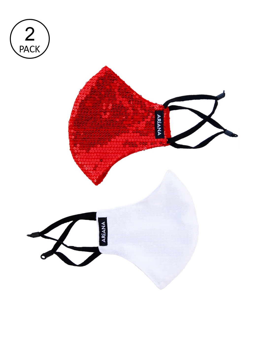 

Ariana Pack Of 2 2-Ply Duosafe Plus Bling Reusable Cloth Masks, Red