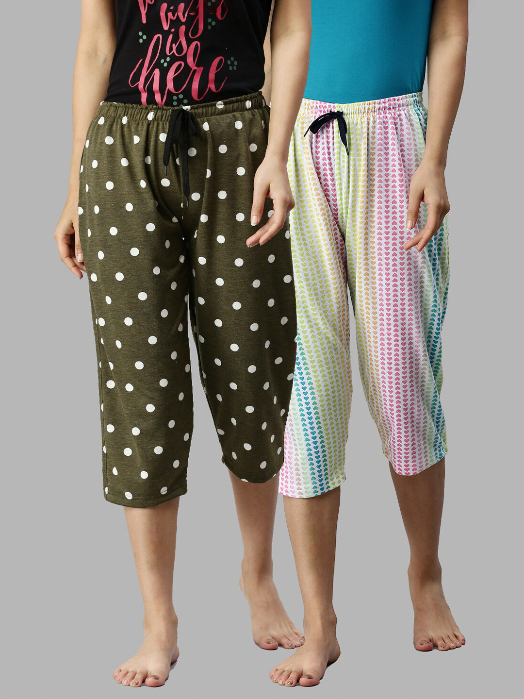 

Kryptic Women Pack of 2 Printed Regular Fit Cotton Capris, Green