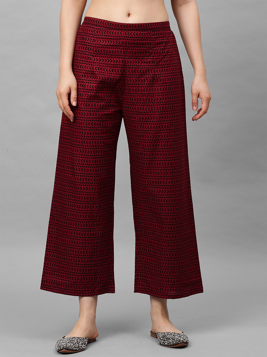 

Indo Era Women Maroon & Black Printed Straight Palazzos