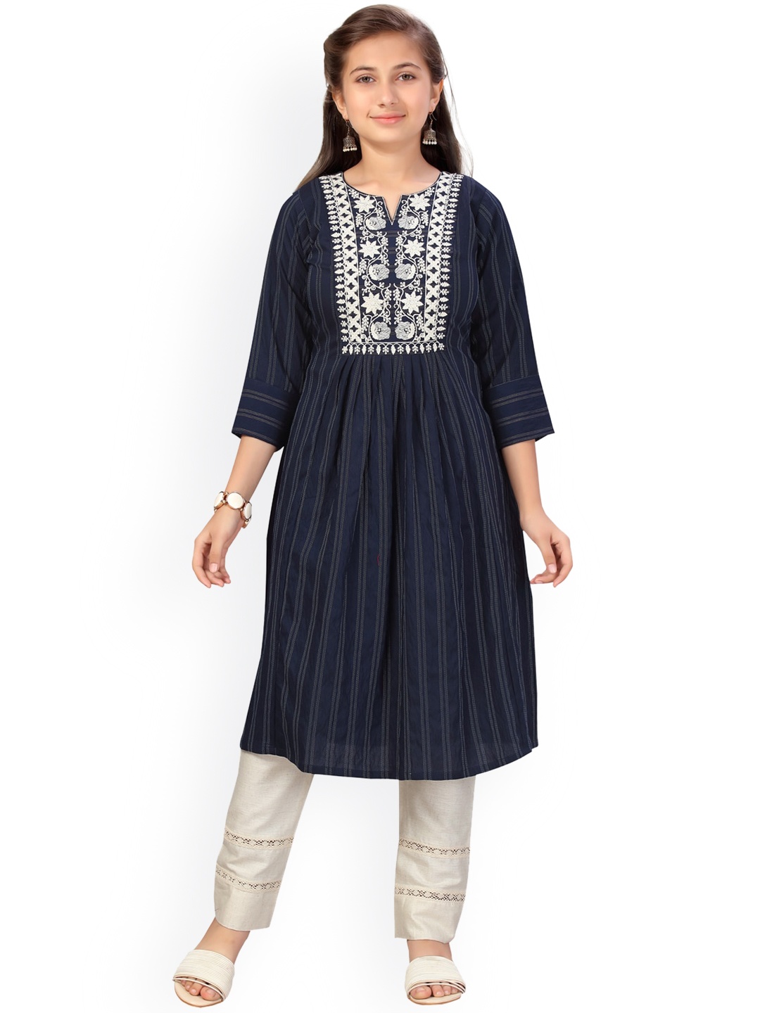 

Aarika Girls Blue & Cream-Coloured Embroidered Kurta with Trousers