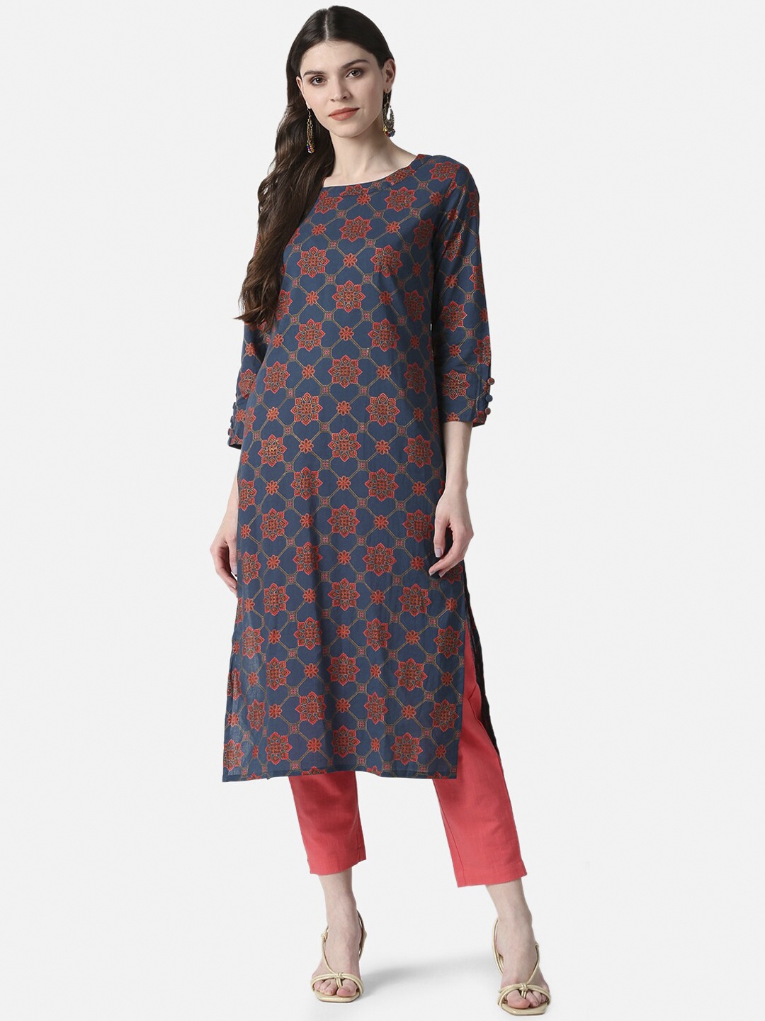 

AHIKA Women Blue & Red Ethnic Motifs Printed Kurta
