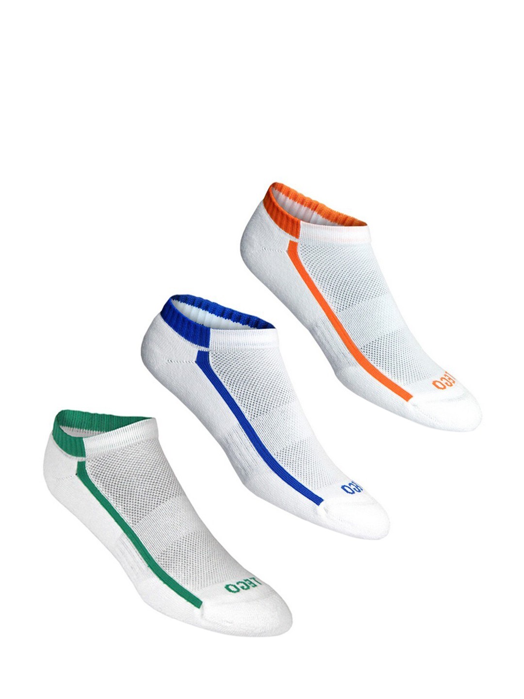 

TEGO Unisex Pack Of 3 White & Green Patterned No Show Ankle-Length Socks