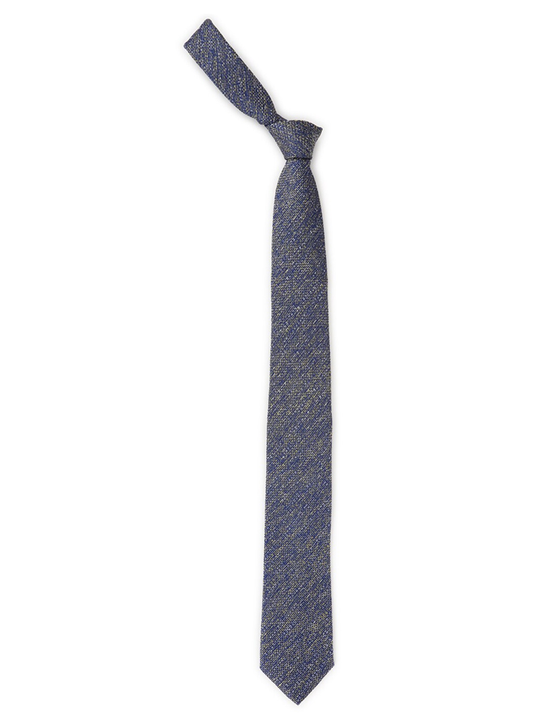 

Louis Philippe Navy Blue & Yellow Woven Design Silk Broad Tie