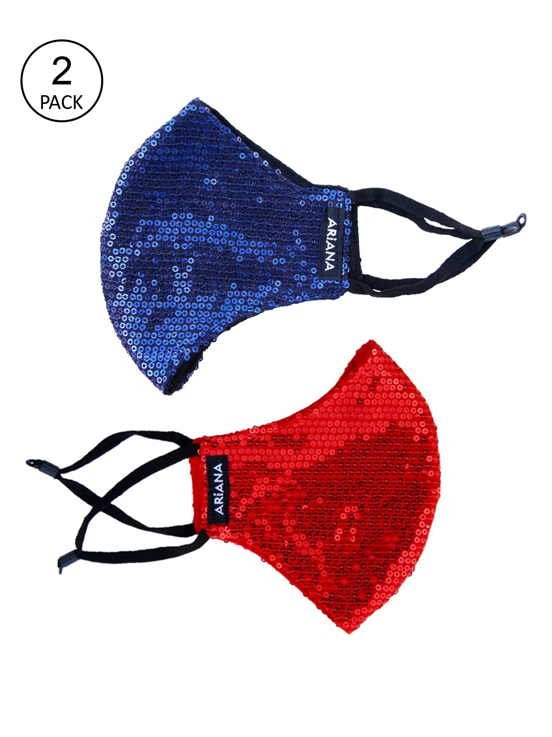 

Ariana Women Pack Of 2 2-Ply Bling Cloth Masks, Red