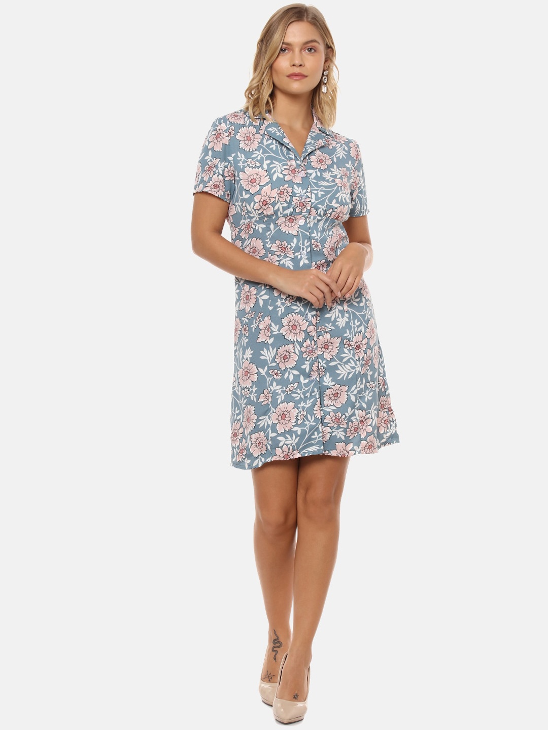 

Campus Sutra Women Blue Printed Shirt Dress
