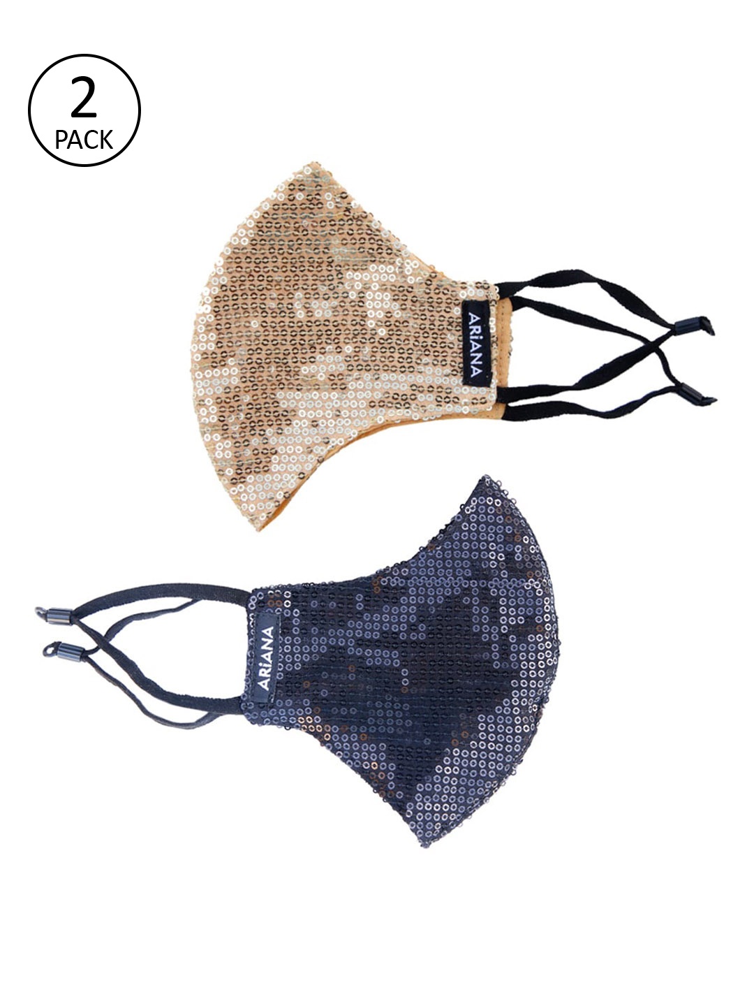 

Ariana Pack Of 2 Solid 2-Ply Duosafe Plus Bling Reusable Cloth Masks, Gold