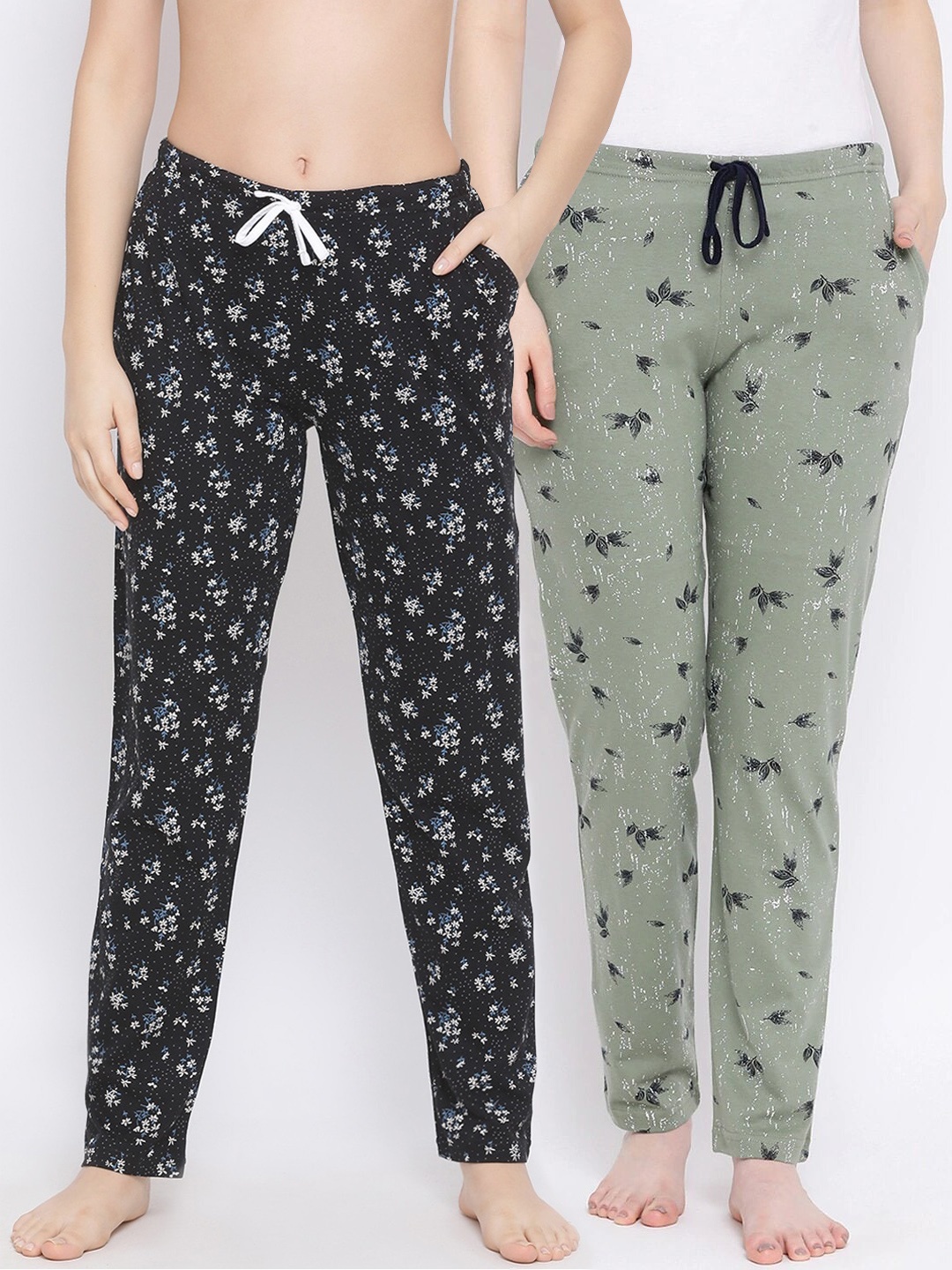

Kanvin Women Pack Of 2 Printed Cotton Lounge Pants, Black