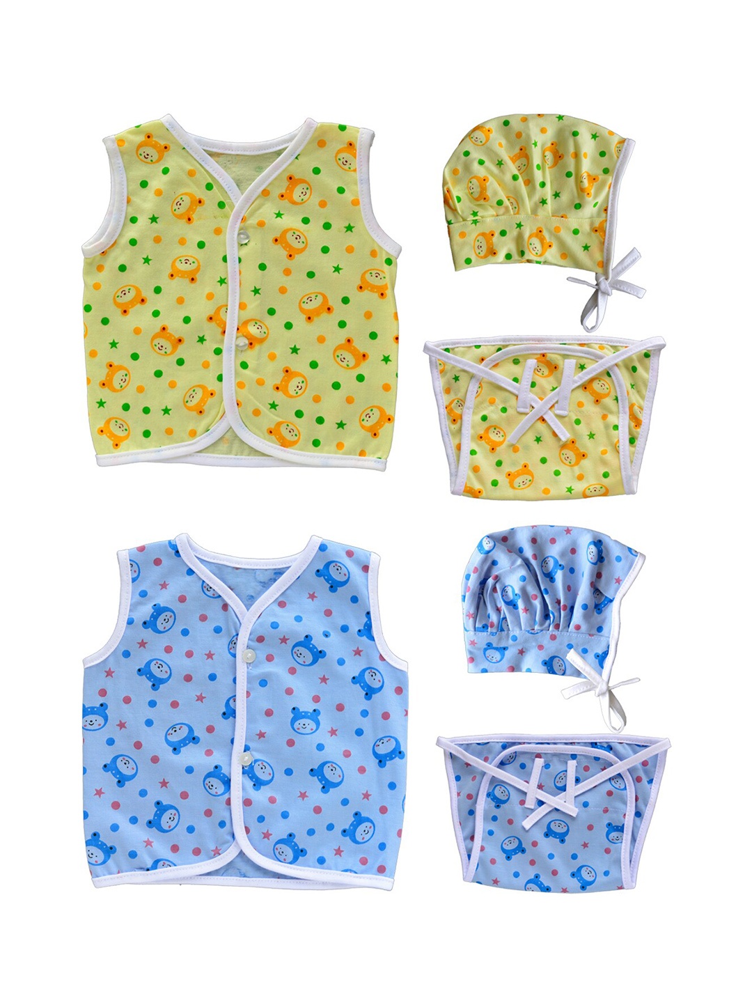 

Little Angels Infant Boys Pack Of 2 Assorted Cotton Jhablas With Beanie & Nappy