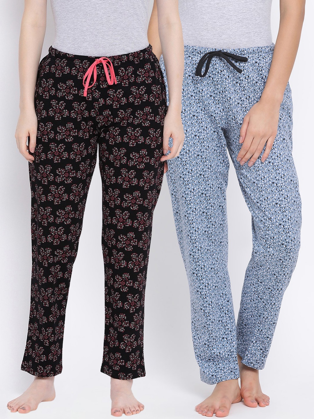 

Kanvin Women Pack Of 2 Printed Cotton Lounge Pants, Black