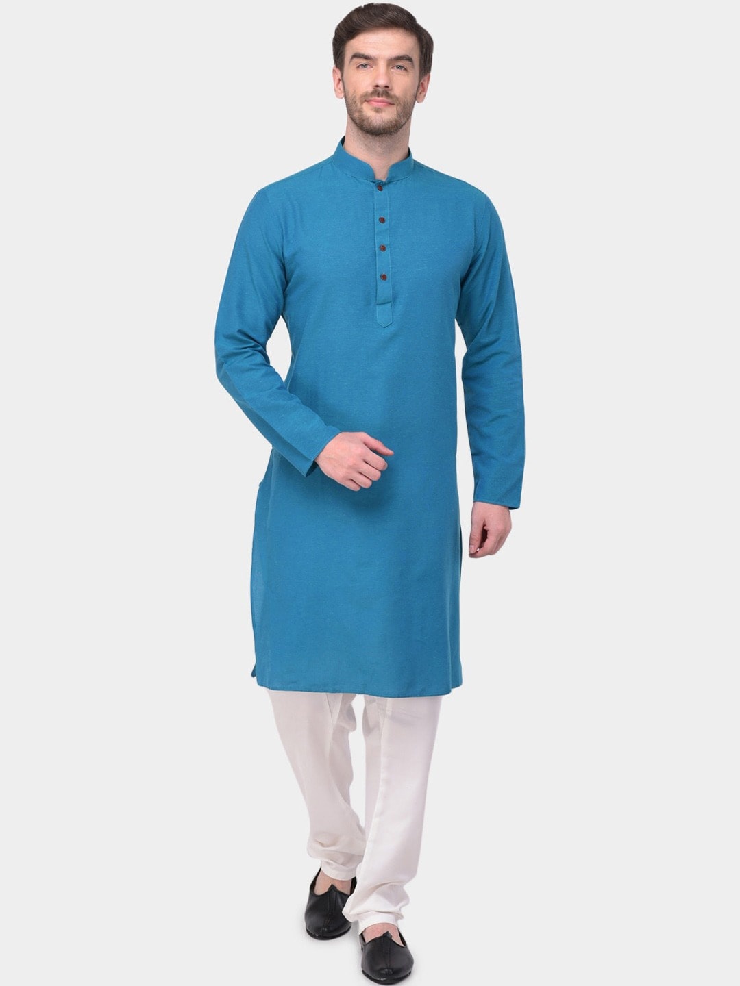 

SG LEMAN Men Blue & White Solid Kurta with Pyjamas