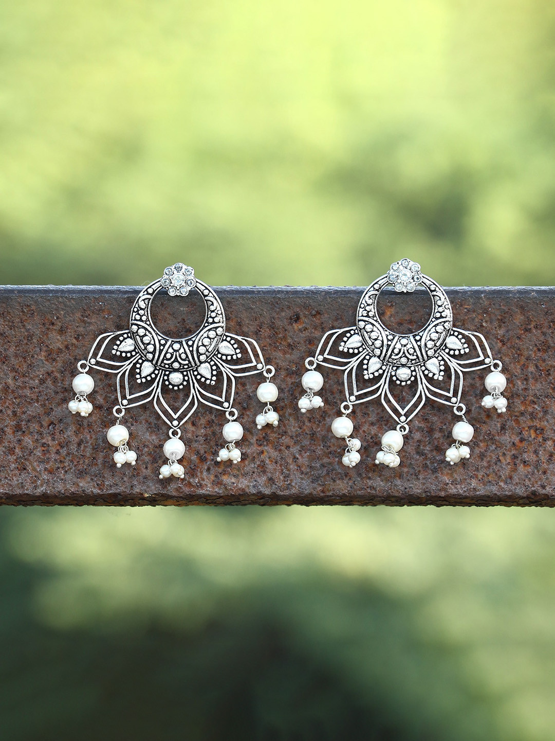 

Adwitiya Collection Silver-Toned Contemporary Drop Earrings