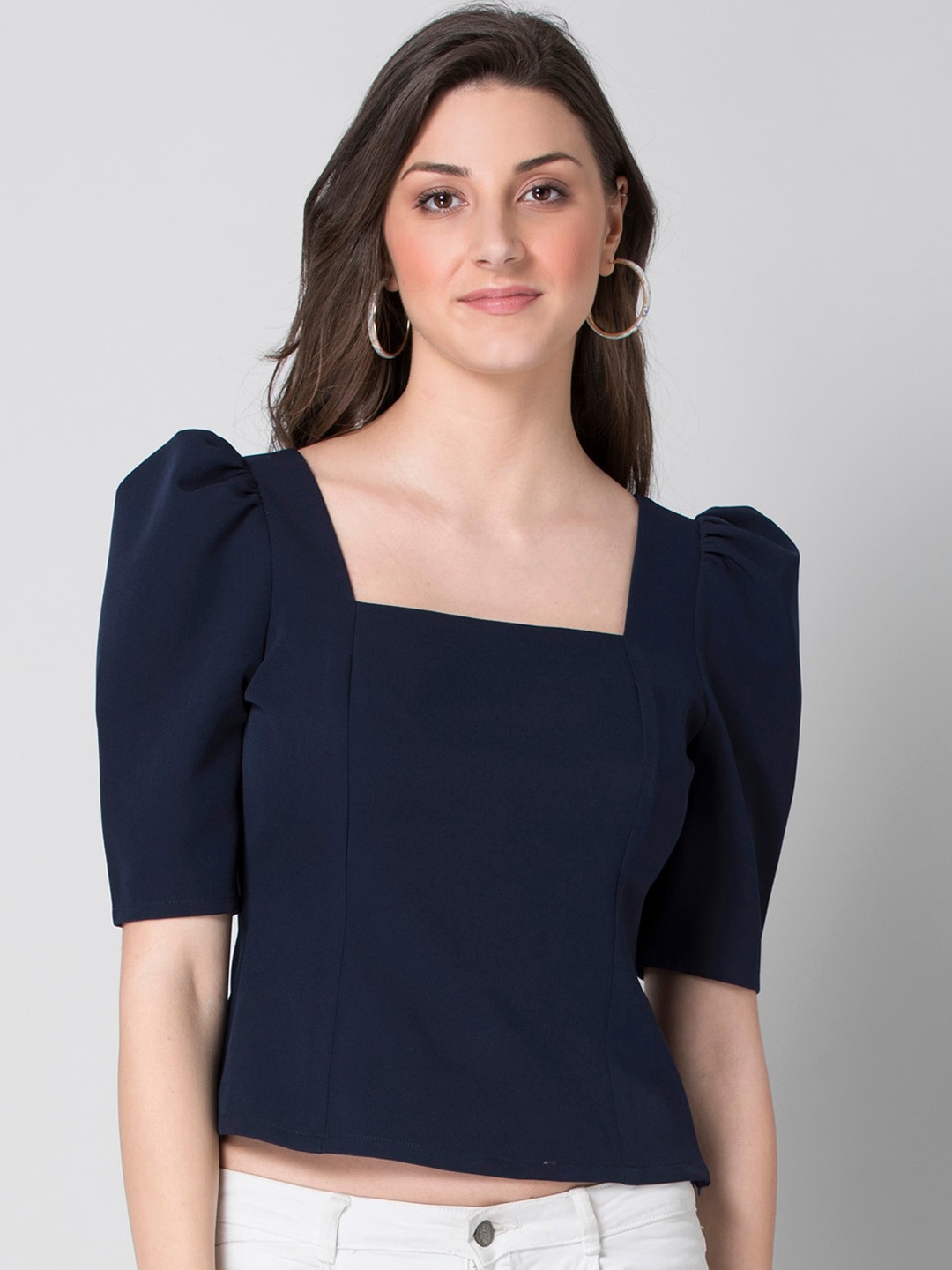 

FabAlley Navy Blue Regular Crop Top