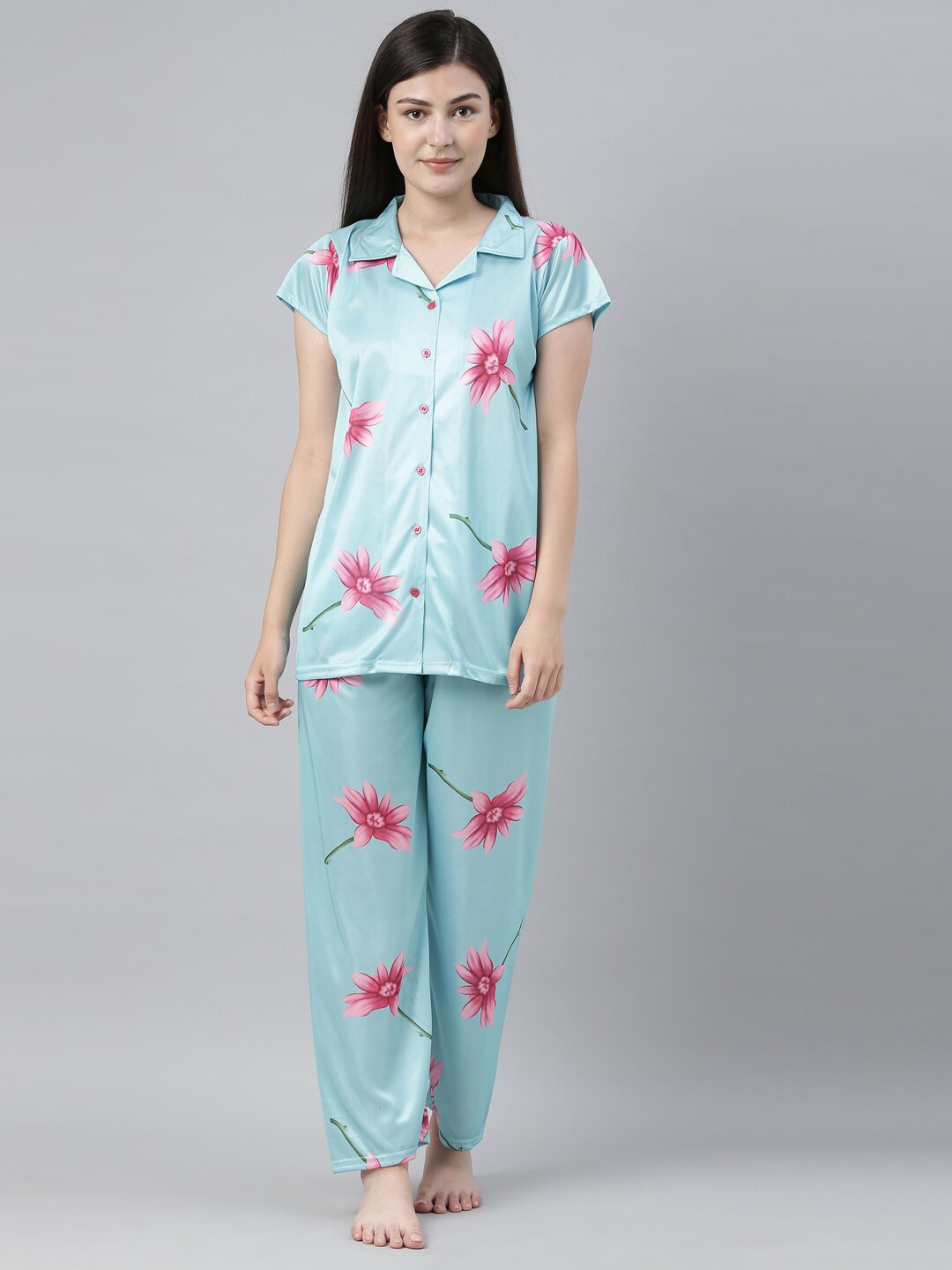 

Bailey sells Women Blue & Pink Printed Satin Night Suit