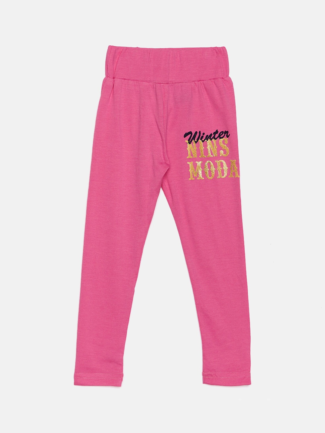 

Nins Moda Girls Pink Solid Cotton Ankle-Length Leggings