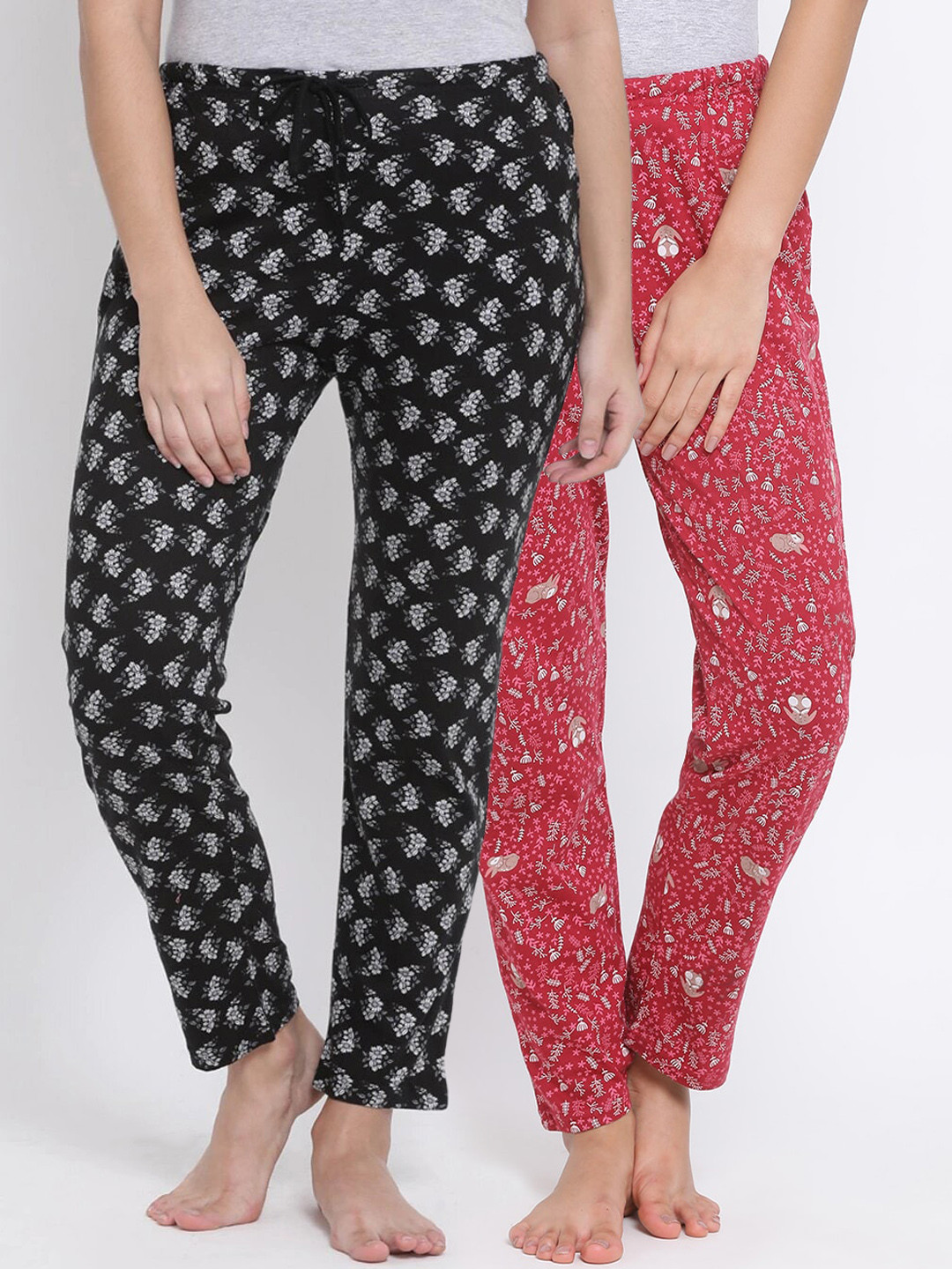 

Kanvin Pack of 2 Printed Cotton Lounge Pants, Black