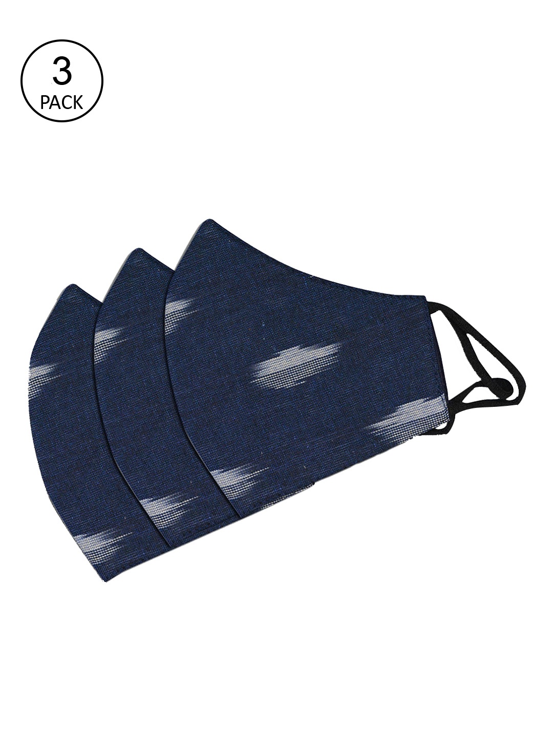 

Tossido Women Pack Of 3 Navy Blue & White Digital Printed 3-Ply Reusable 100% Cotton Premium Cloth Face Masks