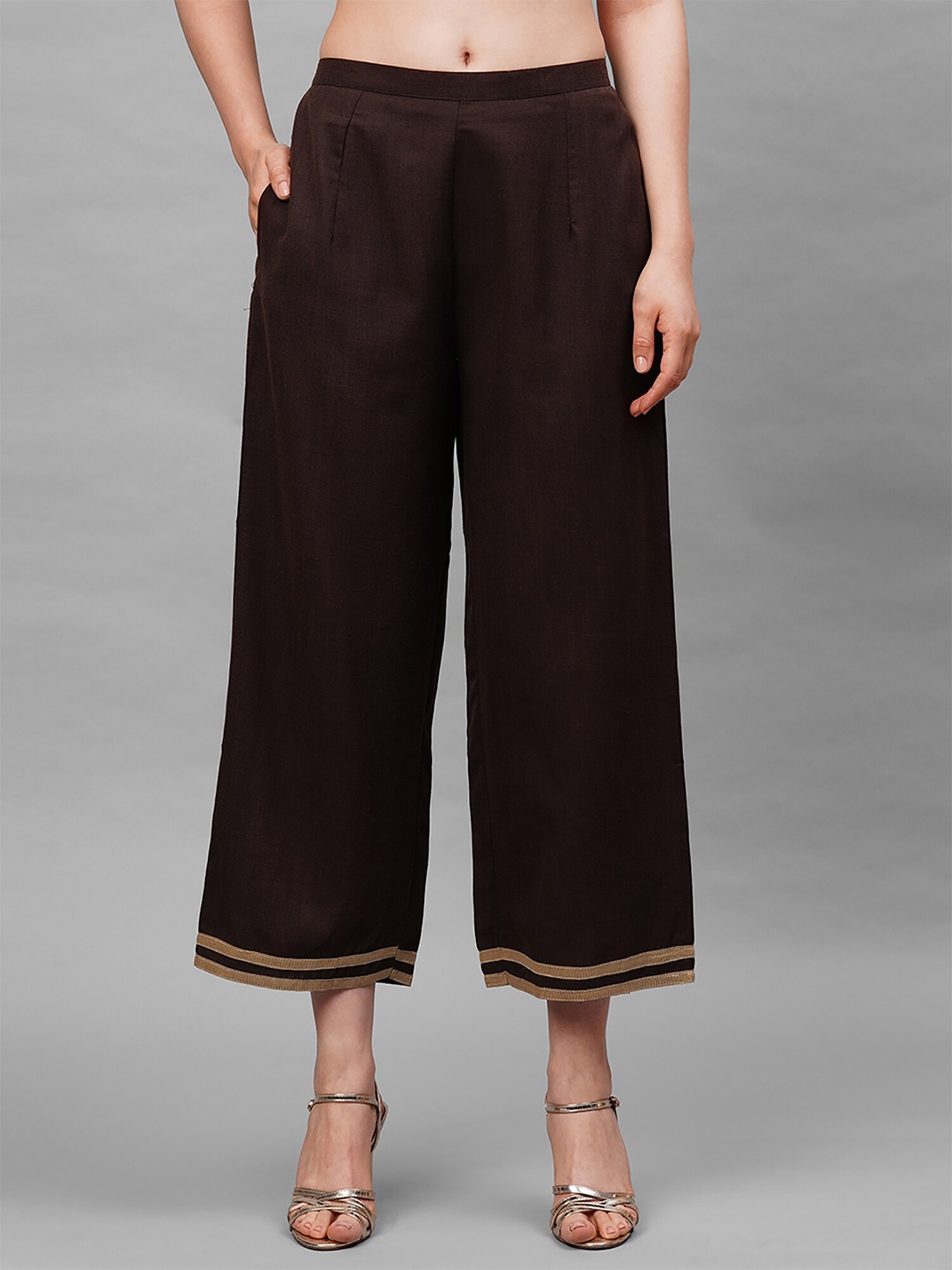 

Indo Era Women Brown Solid Straight Palazzos