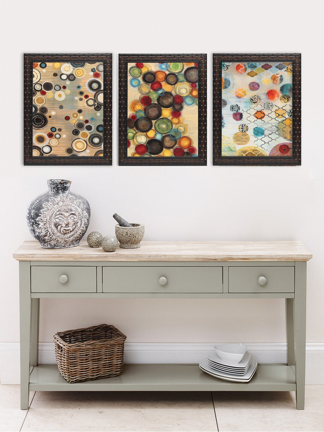 

Indianara Set of 3 Abstract Circles Framed Art Prints, Beige