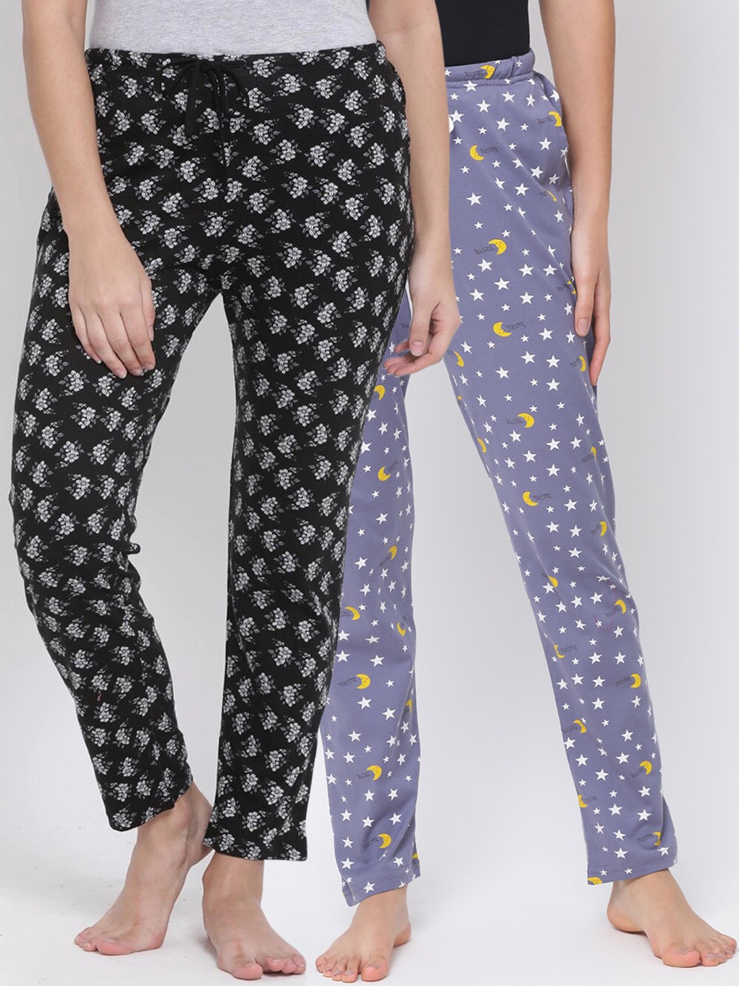 

Kanvin Women Pack Of 2 Printed Pure Cotton Lounge Pants, Purple