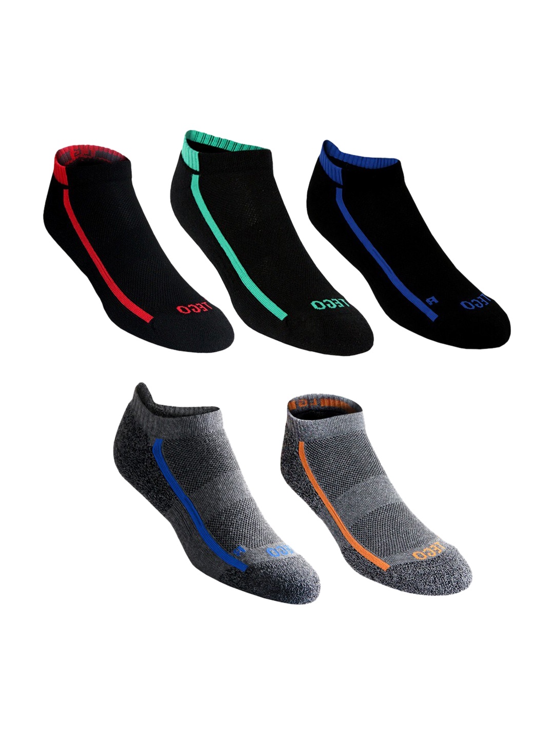 

TEGO Pack Of 5 Black & Red Patterned Ankle-Length Socks