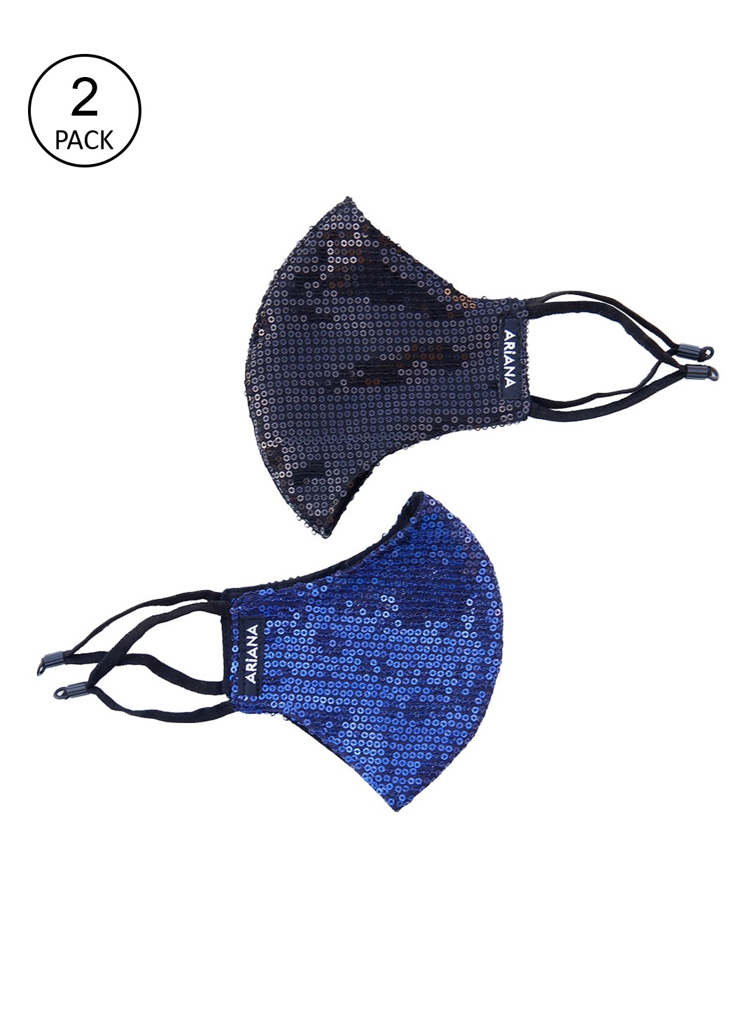 Ariana Women Blue & Black Sequined Duosafe Plus Bling Cotton Mask