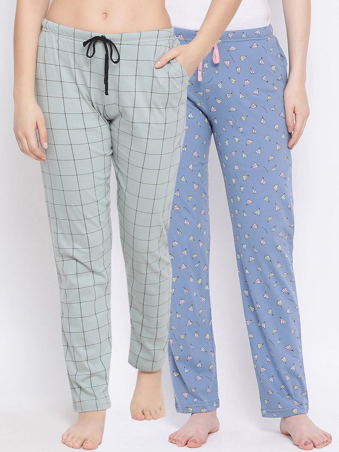 

Kanvin Women Pack Of 2 Printed Cotton Lounge Pants, Green
