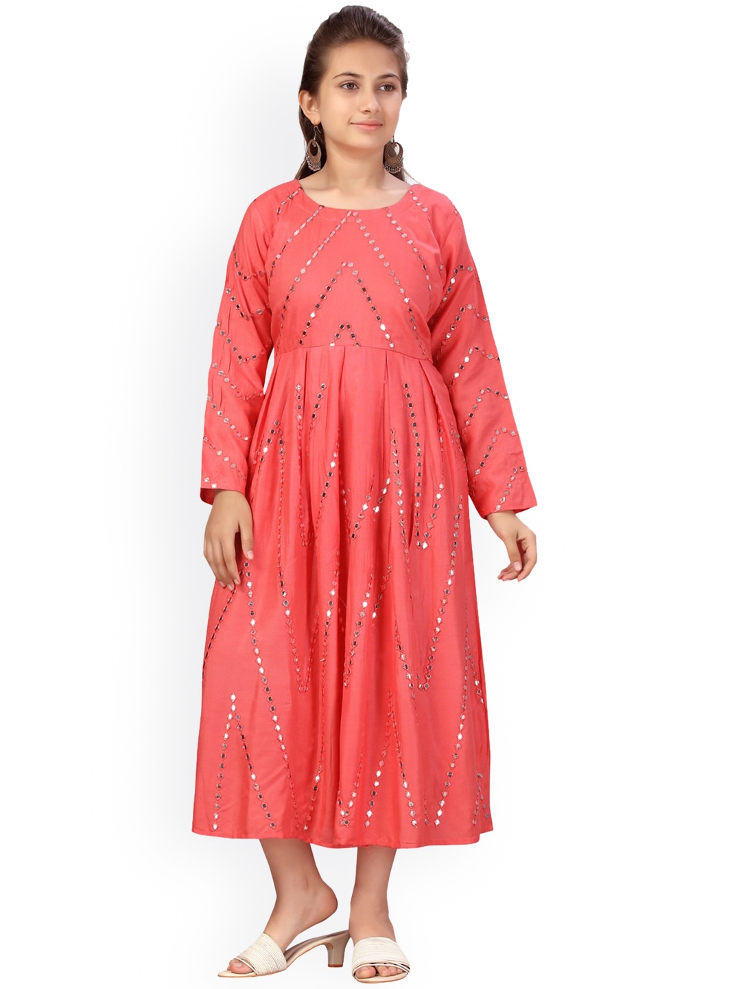 

Aarika Girls Pink Embellished Fit and Flare Dress
