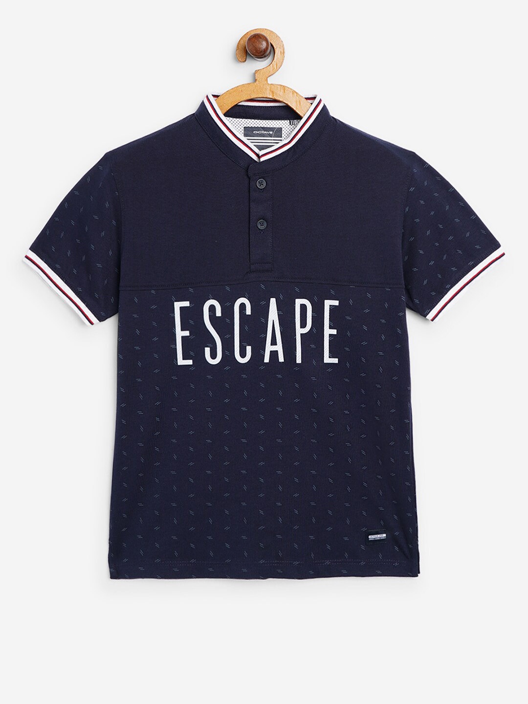 

Octave Boys Blue & Off White Typography Printed Mandarin Collar T-shirt