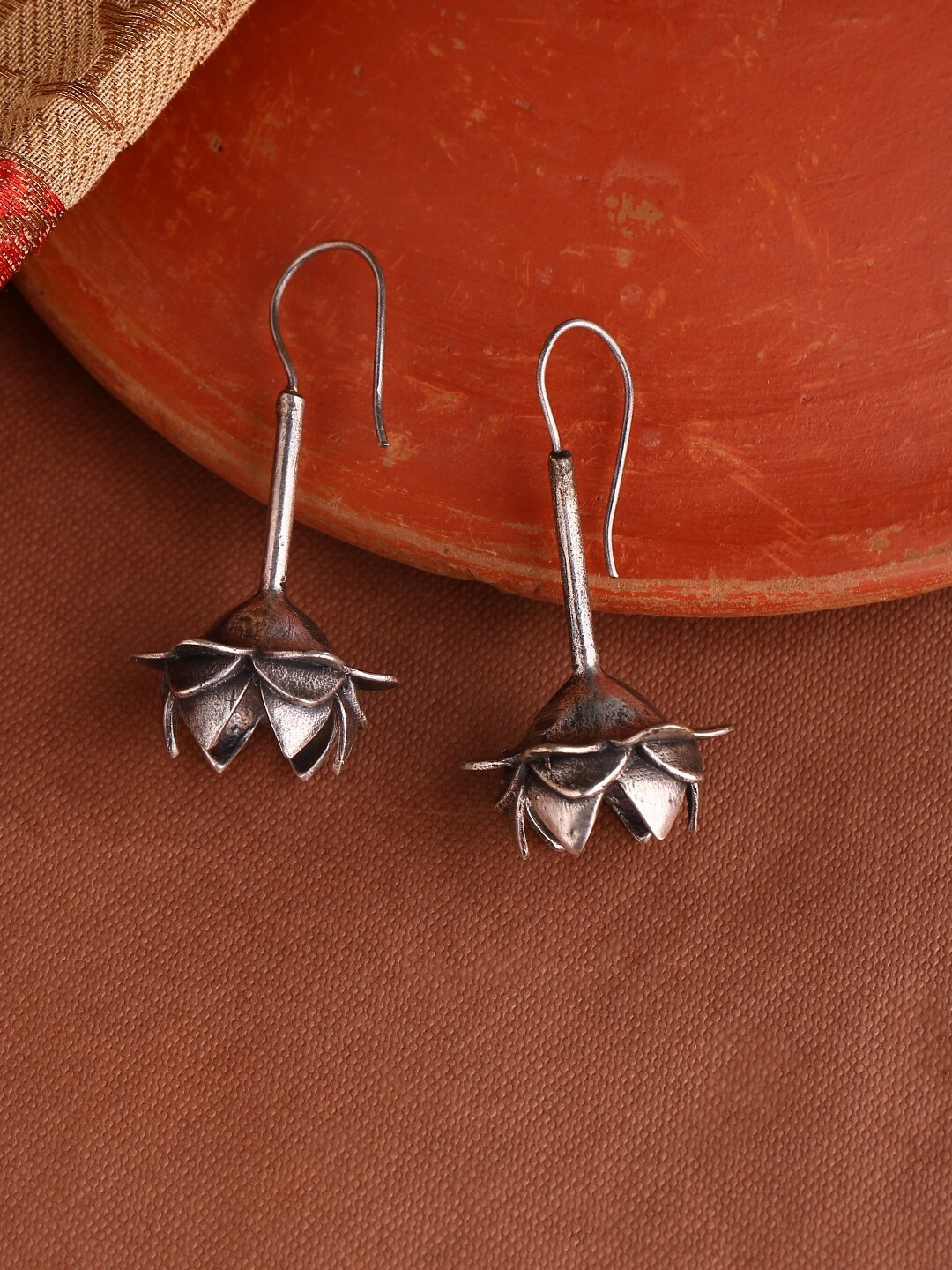 

Infuzze Silver Floral Oxidised Drop Earrings