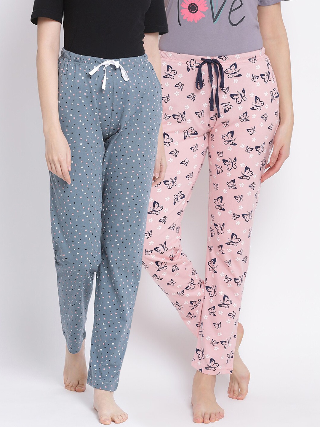 

Kanvin Women Pack Of 2 Printed Pure Cotton Lounge Pants, Pink