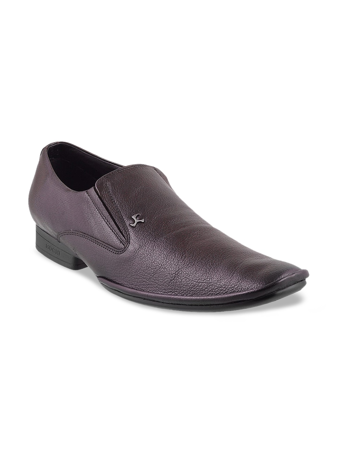 

Mochi Men Brown Textured Leather Formal Slip-Ons