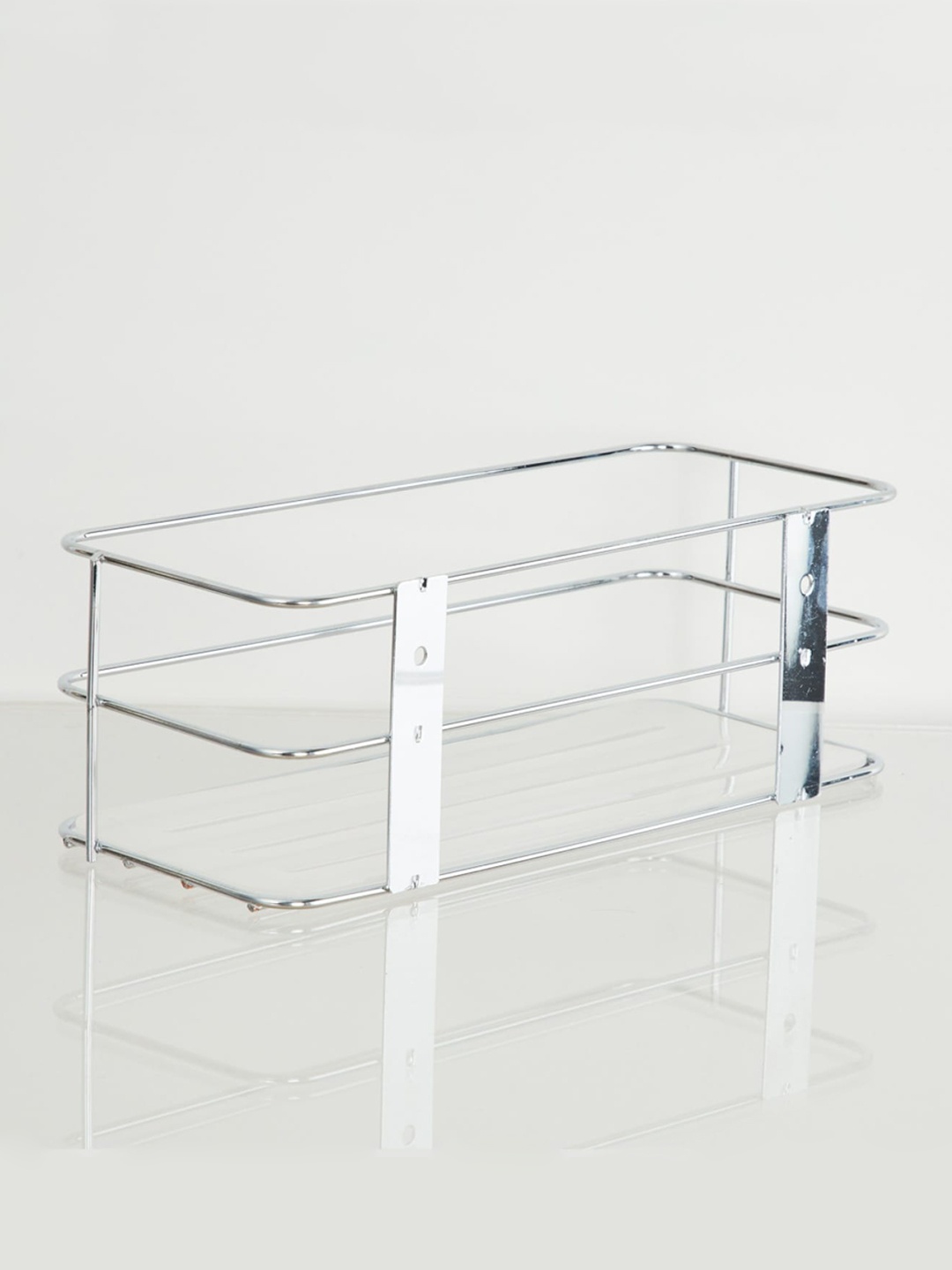 Home Centre Silver Toned Solid Iron Burlington Wall Mounted Straight Shower Caddy
