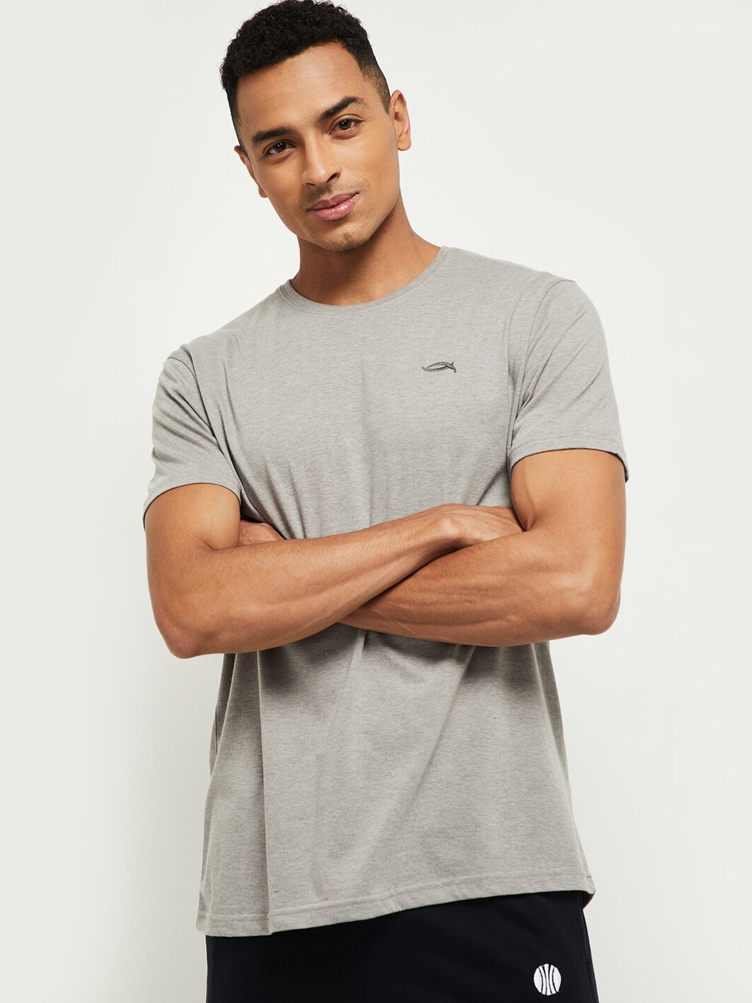 max Men Grey Melange Slim Fit T-shirt