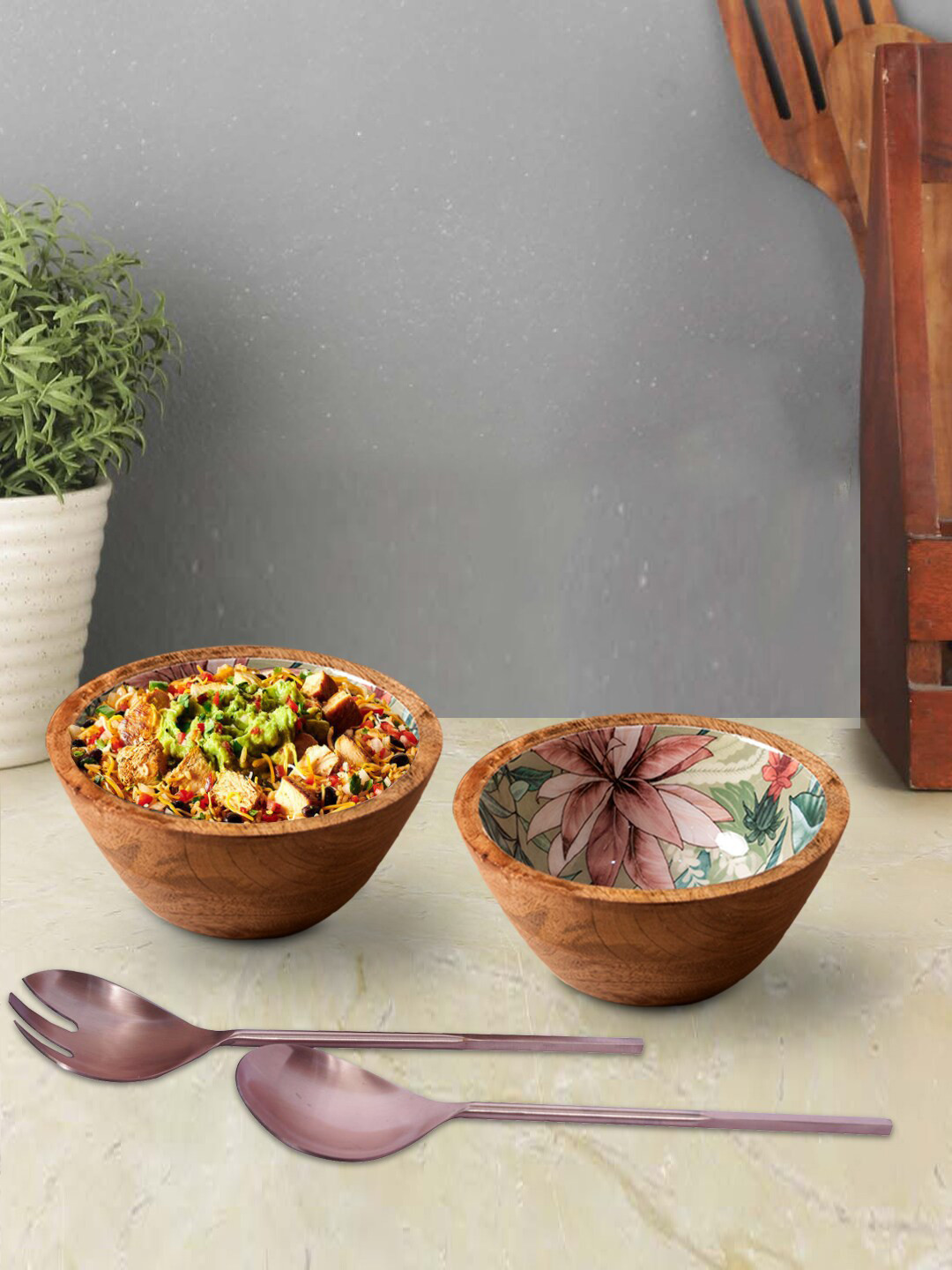 

nestroots Brown & Green 2 Bowls with Spoon & Fork Set