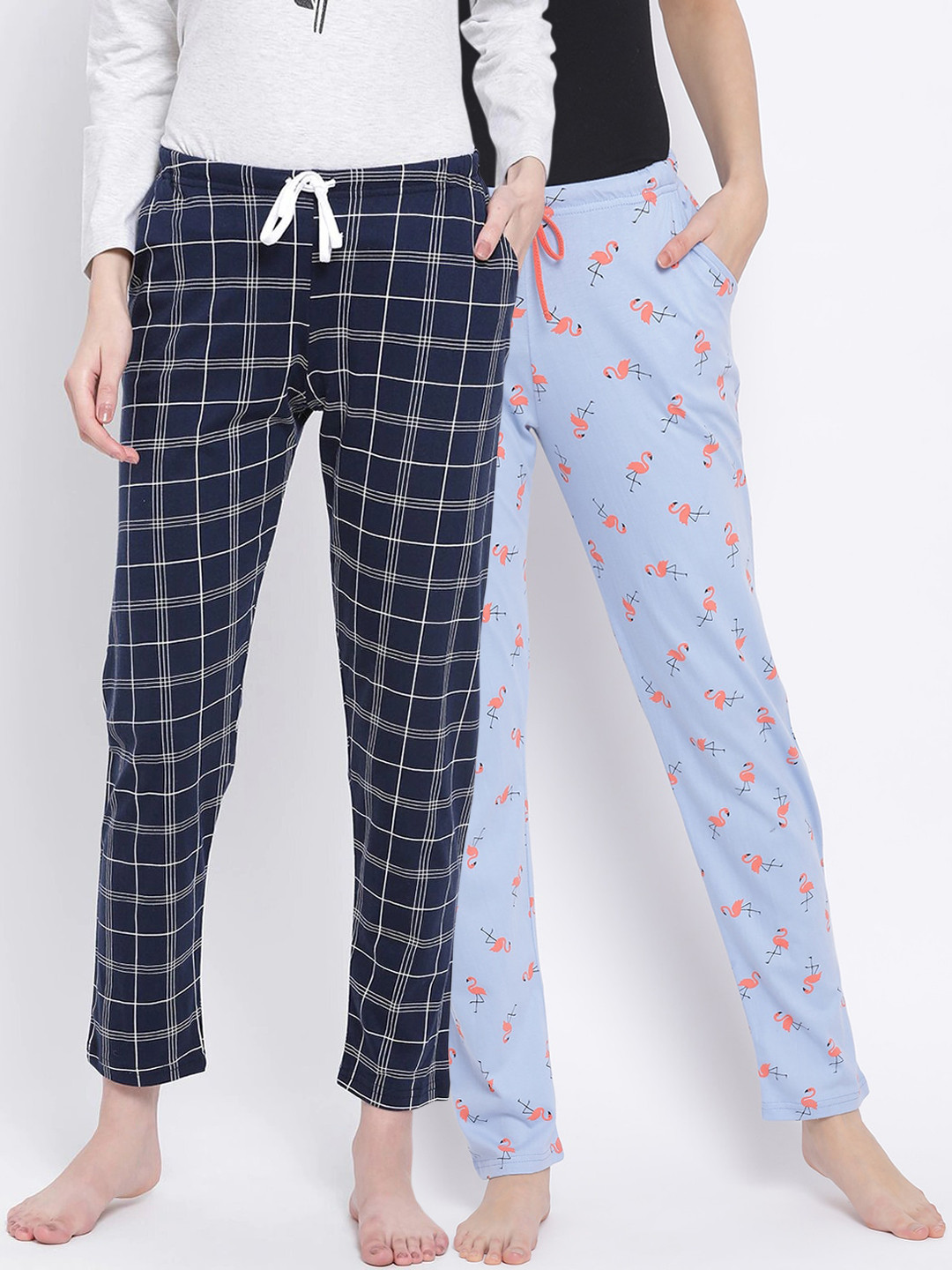 

Kanvin Women Pack of 2 Blue Printed Pure Cotton Lounge Pants