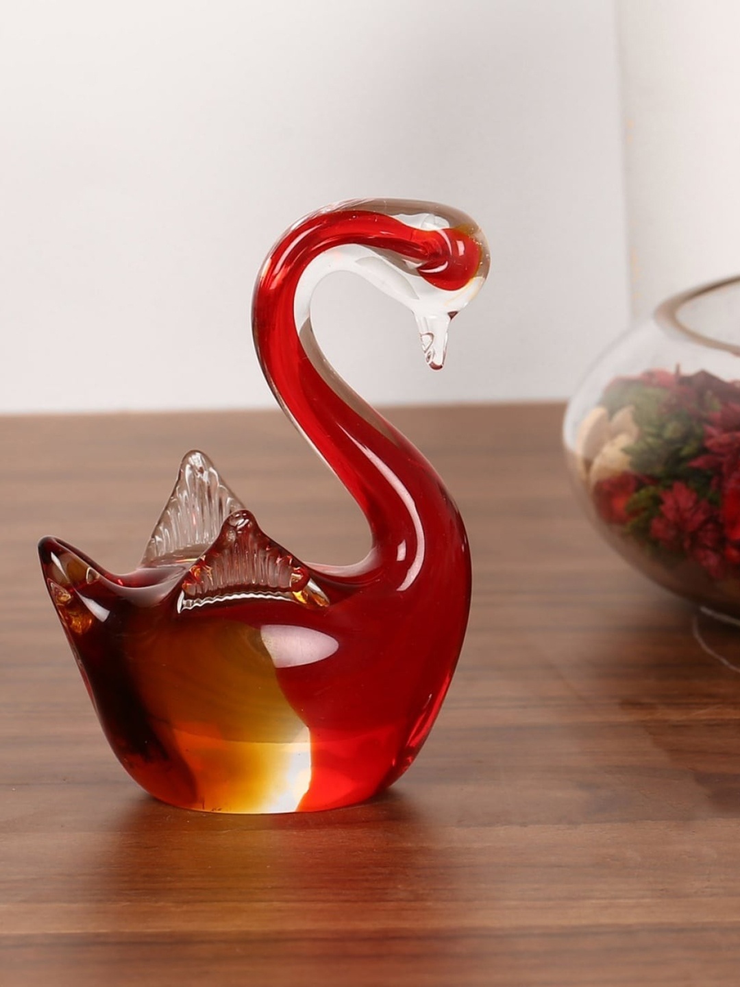 

Home Centre Red & Transparent Swan Glass Figurine Showpiece