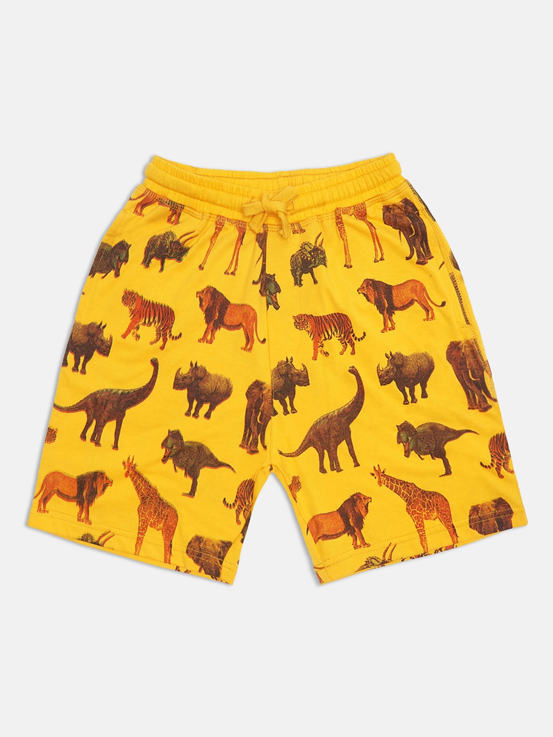 

Lil Tomatoes Boys Mustard Animal Printed Mid-Rise Bermuda Shorts