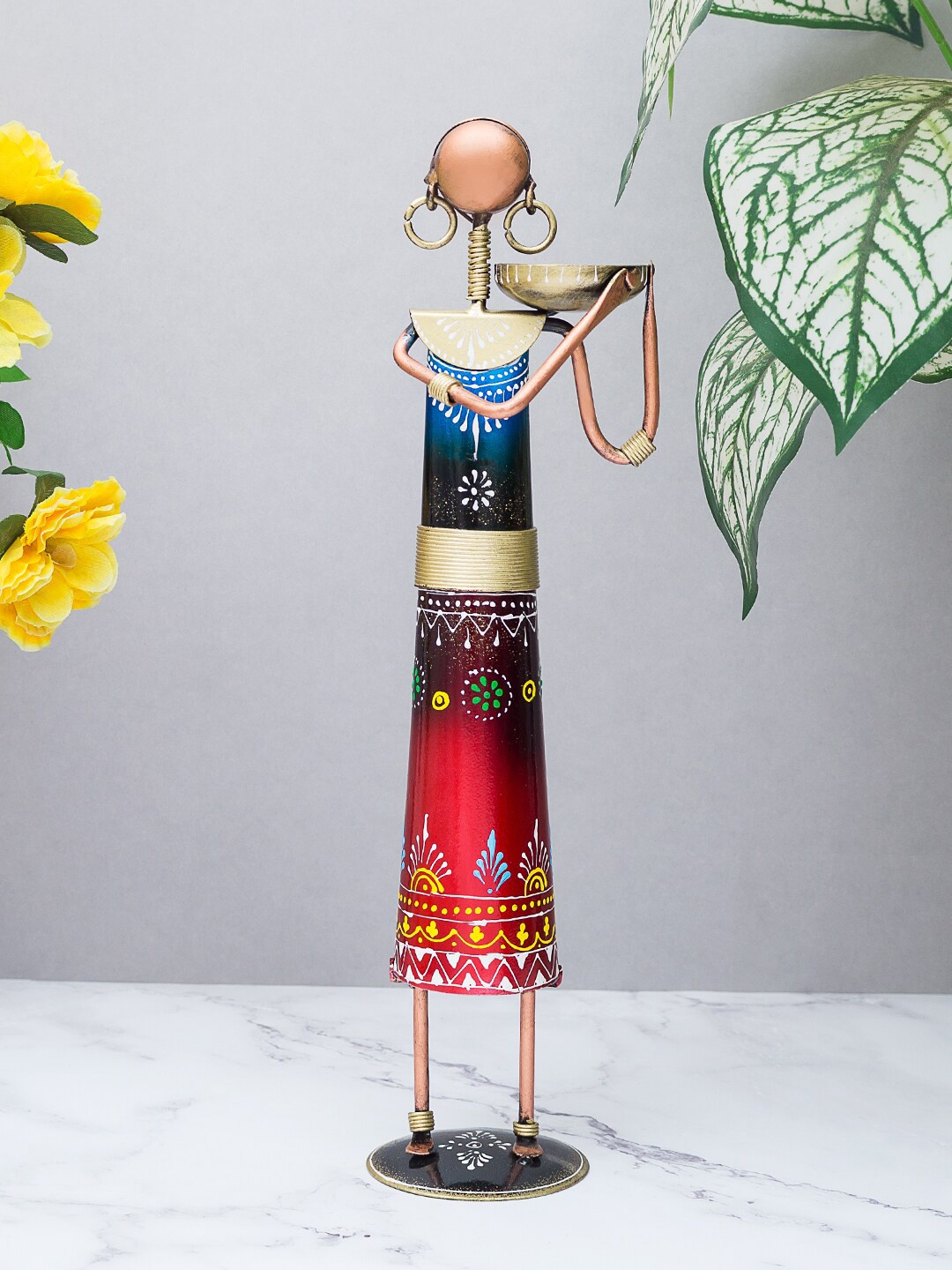 

Golden Peacock Red & Blue Rajasthani Working Lady Figurine Showpiece