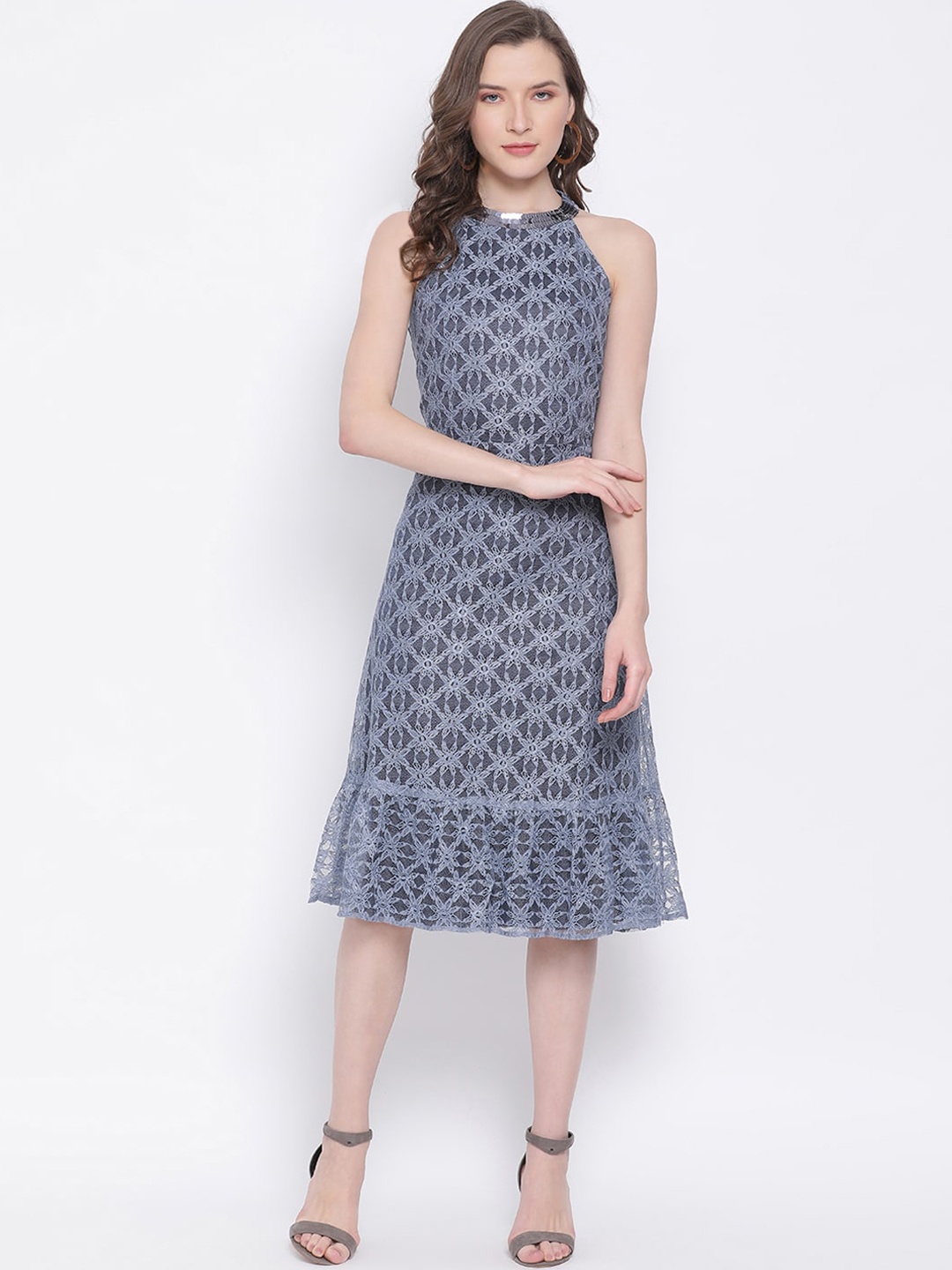 

LY2 Grey Crepe A-Line Midi Dress