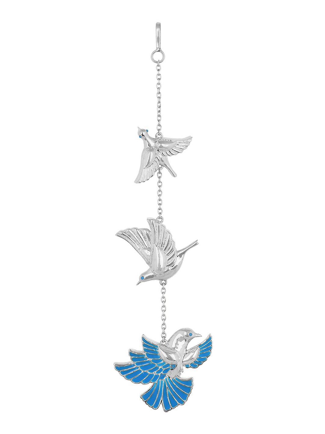 

Funky Maharani Silver-Plated Blue Enamelled Birds In Flight Handcrafted Maang Tikka
