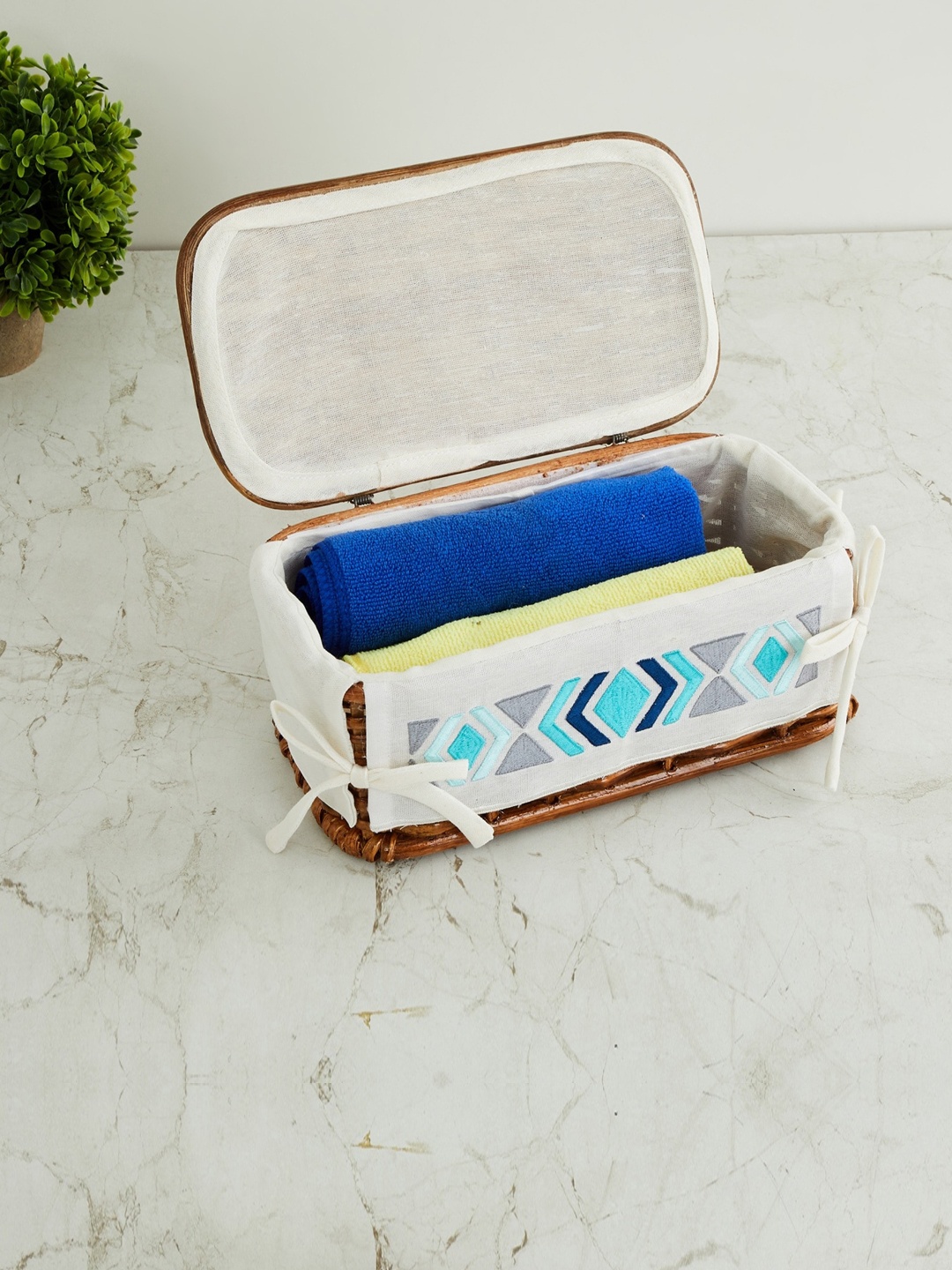 

Home Centre Brown & Blue Printed Wilton Rectangular Sewing Box