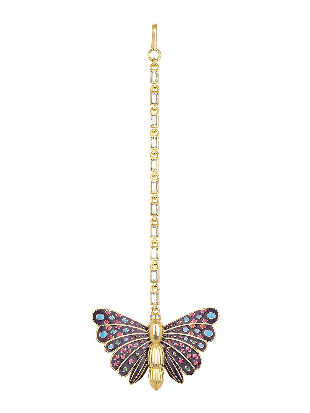 Funky Maharani Gold-Plated Pink & White Crystal-Studded Butterfly Handcrafted Maang Tikka