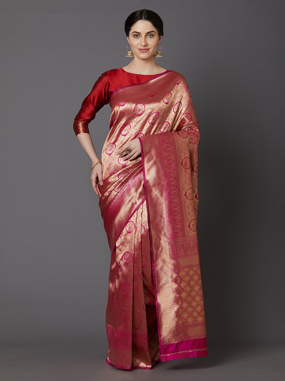 

Mitera Maroon Woven Design Silk Blend Banarasi Saree
