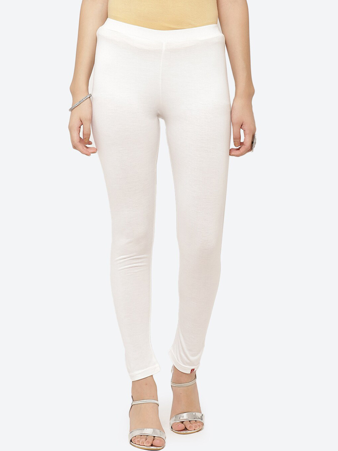 

Biba Women Off White Solid Ankle-Length Leggings