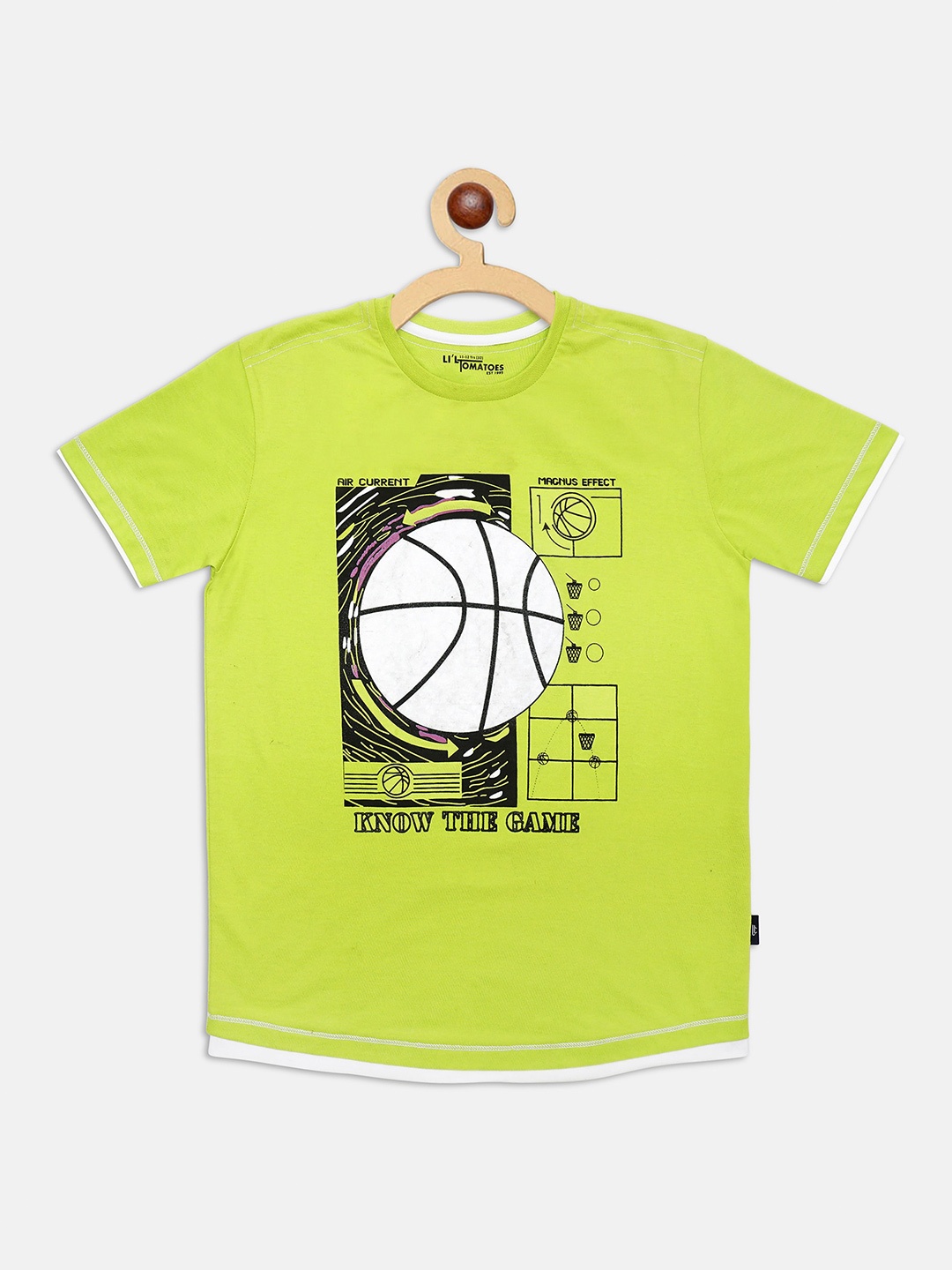 Lil Tomatoes Boys Green White Printed Cotton Pure Cotton T-shirt With Pen