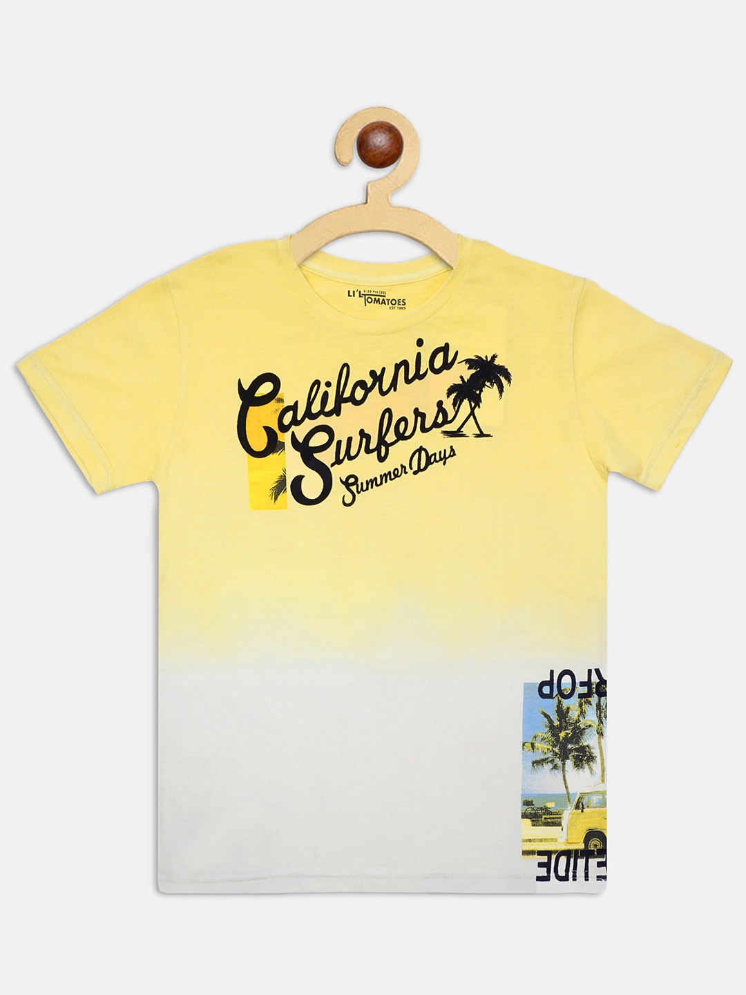 

Lil Tomatoes Boys Yellow Typography Printed Applique T-shirt